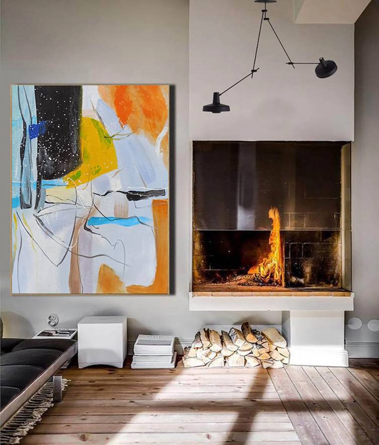 White Handmade Hand-painted Orange Painting Modern Abstract Canvas JNN04